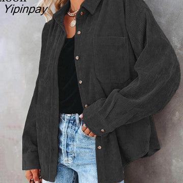 Yipinpay Baggy Cardigan Shirt Coats And Jackets Button Up Pockets Autumn 2023 Streetwear Sexy Thin Coat Women Loose Outerwear